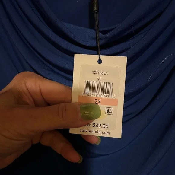 Calvin Klein Women's Blue Draped Top - Picture 5 of 6
